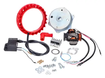 Zündung Set Malossi Power Upgrade auf 12V 90Watt 4-Spulen für Italjet Pack, Piaggio Bravo, Ciao, Grillo, Si, Superbravo Mofa/Moped